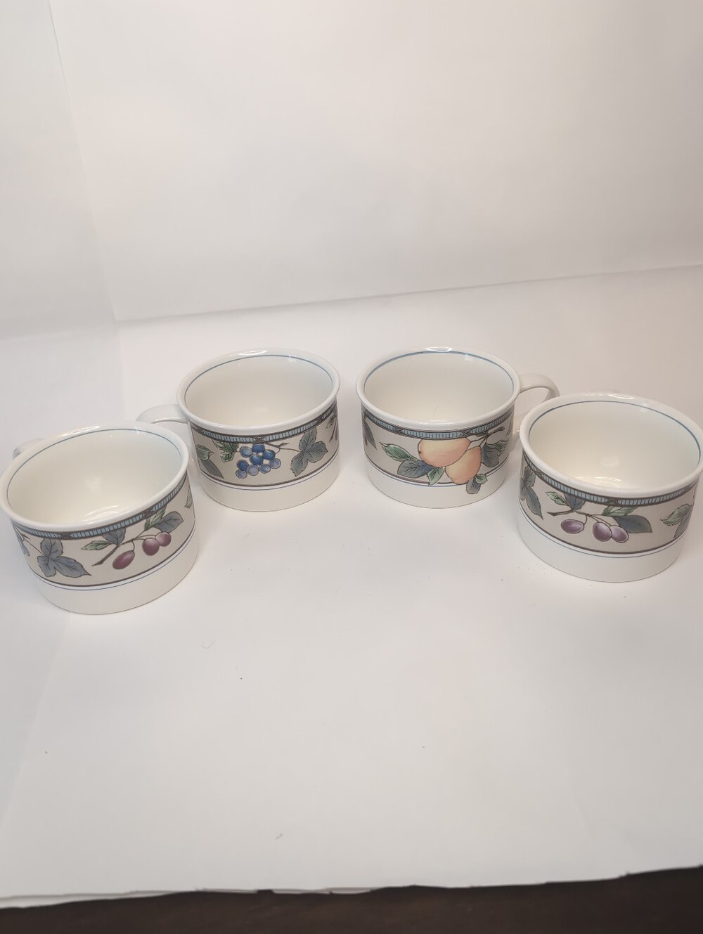 Vintage Mikasa Intaglio Garden Harvest Ceramic Mugs W/ Fruit + Leaf Pattern